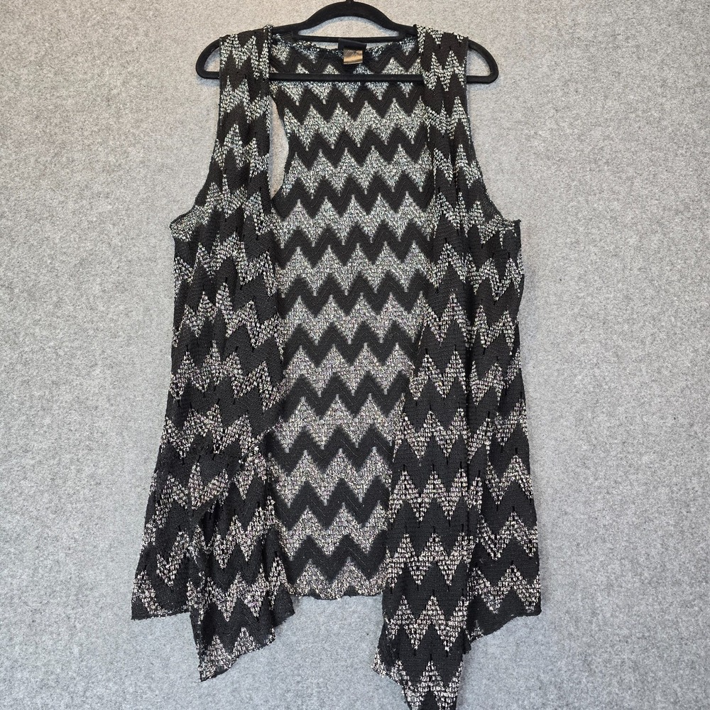 Rue21 Vest Women Black White Chevron Pointelle Knit Eyelet Sleeveless Open Front